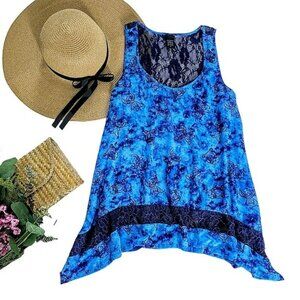 Disney Lilo & Stitch Women's Tank Top Size Large Blue Lace Sheer Oversized Flowy